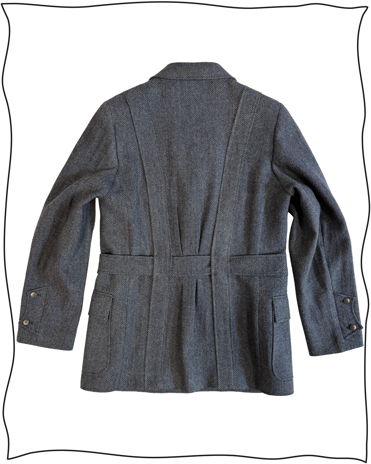 Sample Blue Herringbone Wool Norfolk Suit Size 40/34