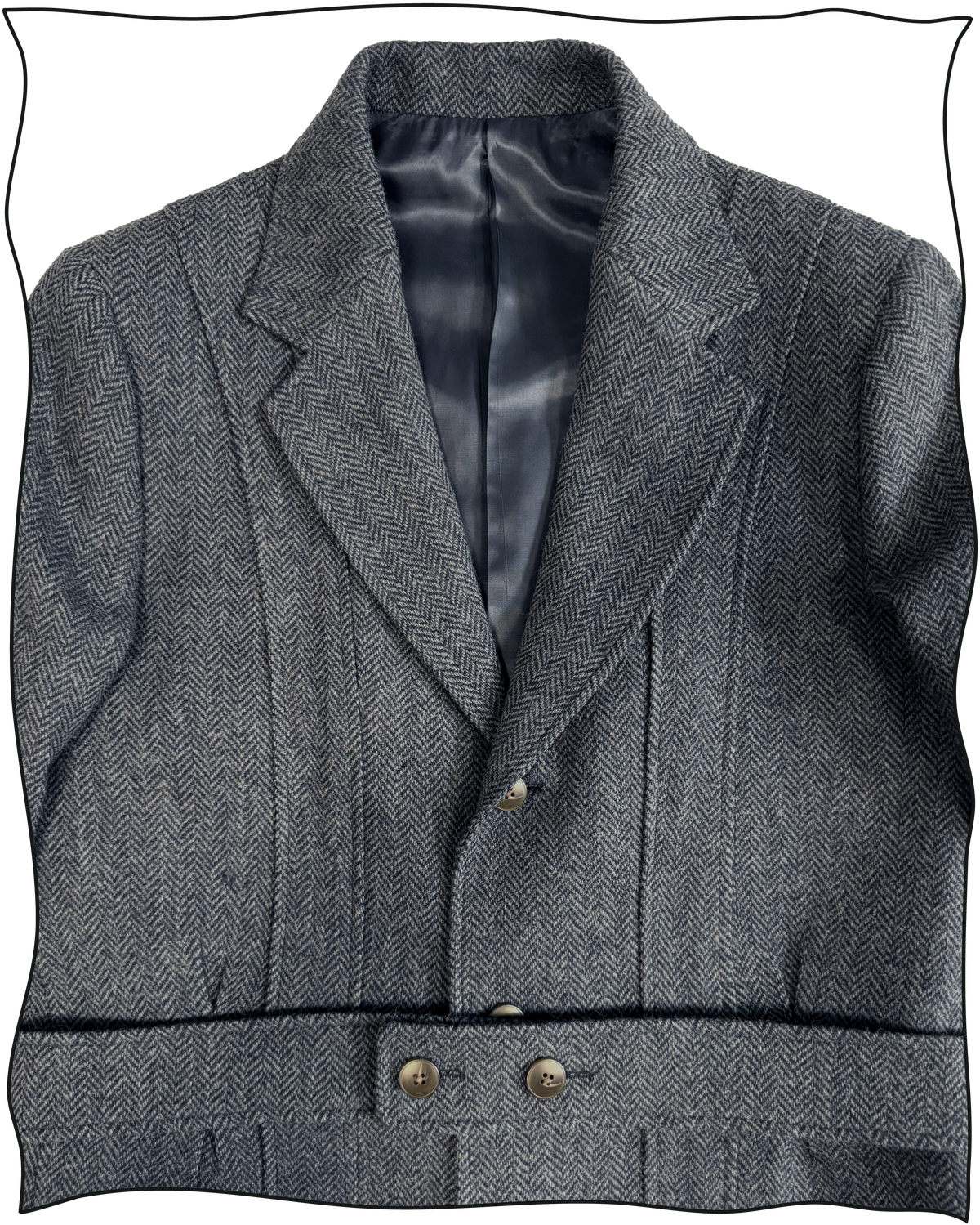 Sample Blue Herringbone Wool Norfolk Suit Size 40/34