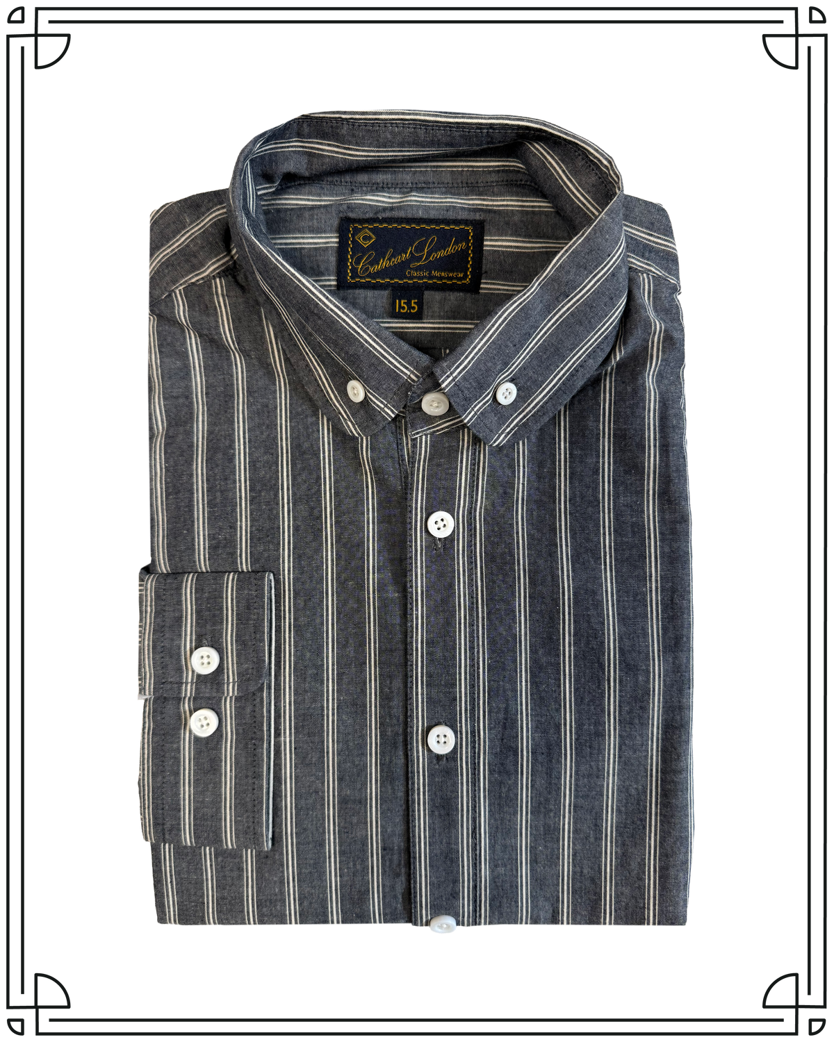 Sample Navy Striped Club Collar Shirt Size 15.5