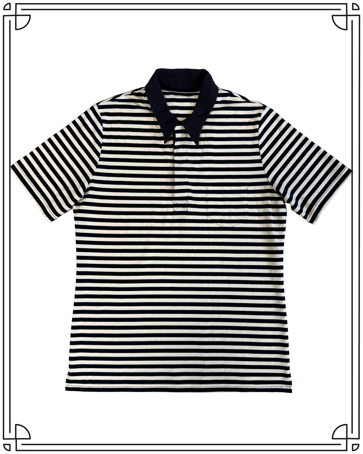 Sample Navy & Cream Blue Hooped Polo Shirt Size M