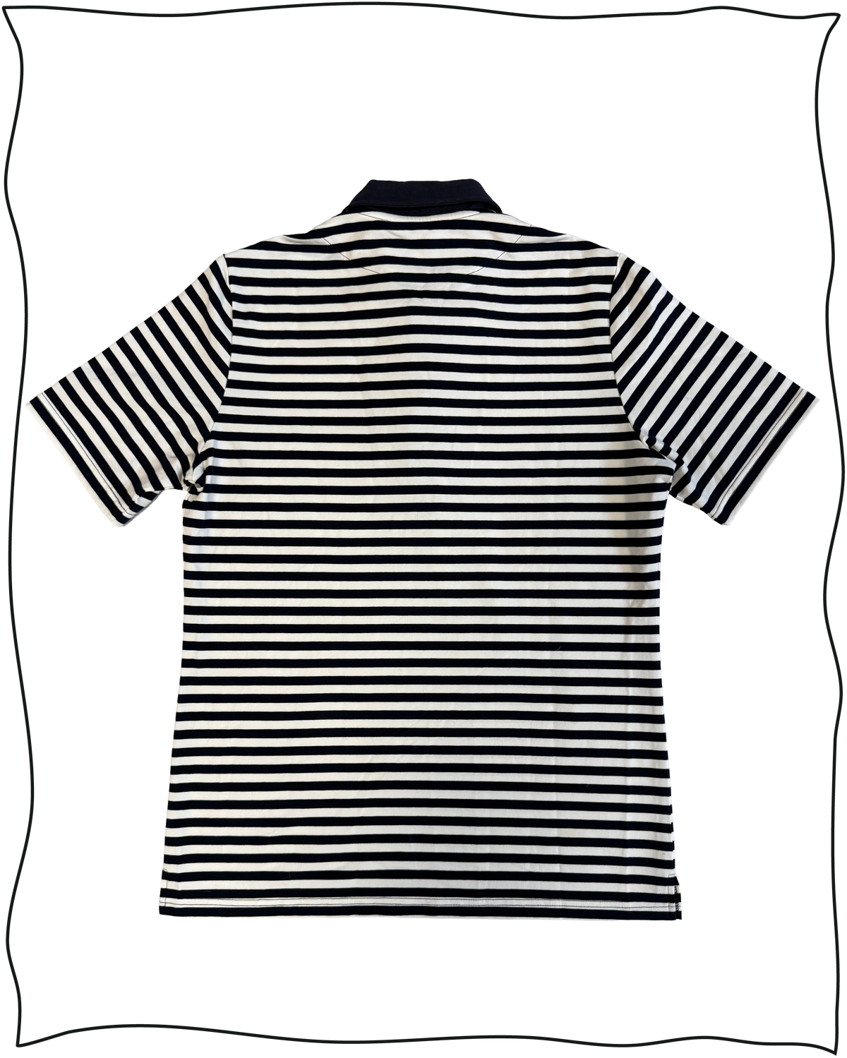 Sample Navy & Cream Blue Hooped Polo Shirt Size M