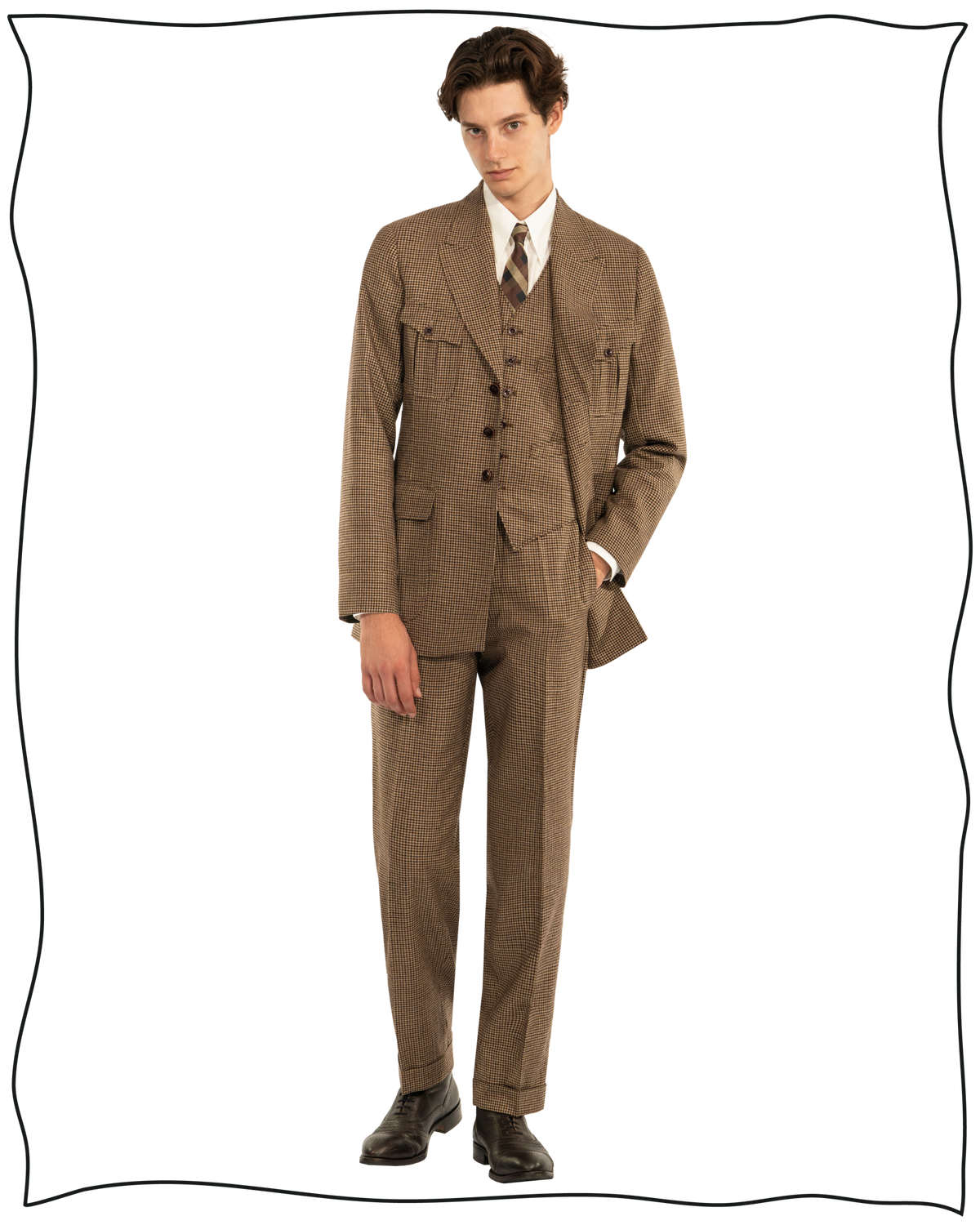 Golden-Brown Puppytooth Vanderbilt Trousers