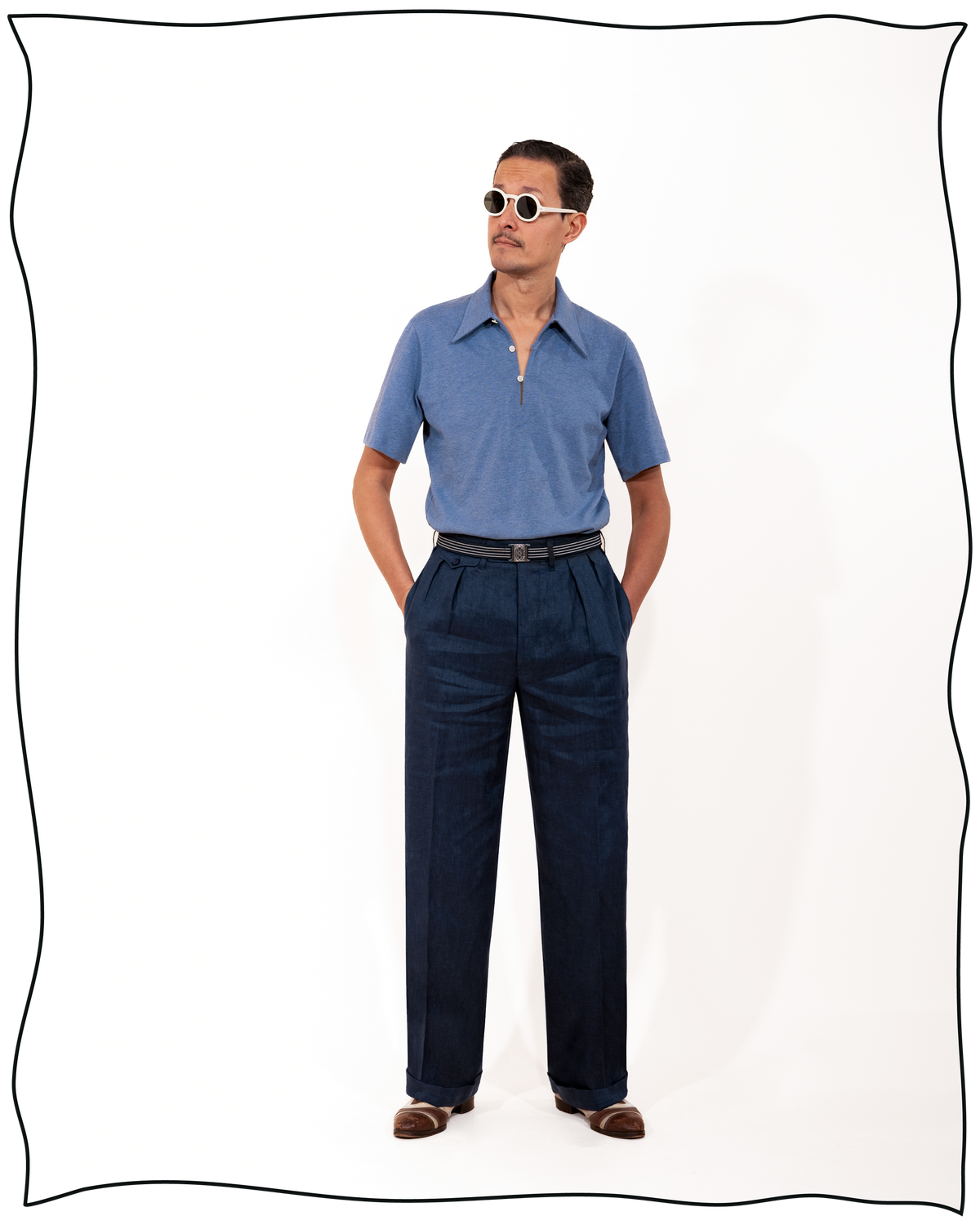Navy Linen Ellington Trousers