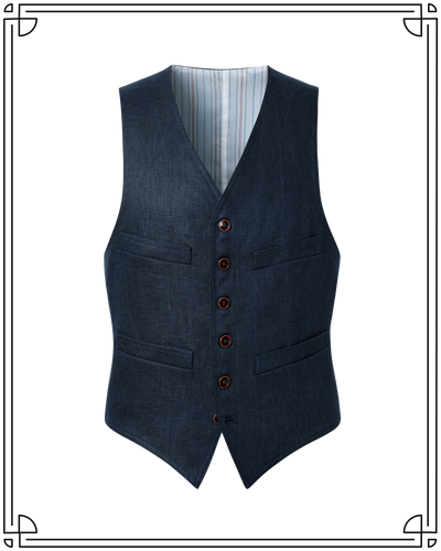 Navy Linen King Cole Waistcoat