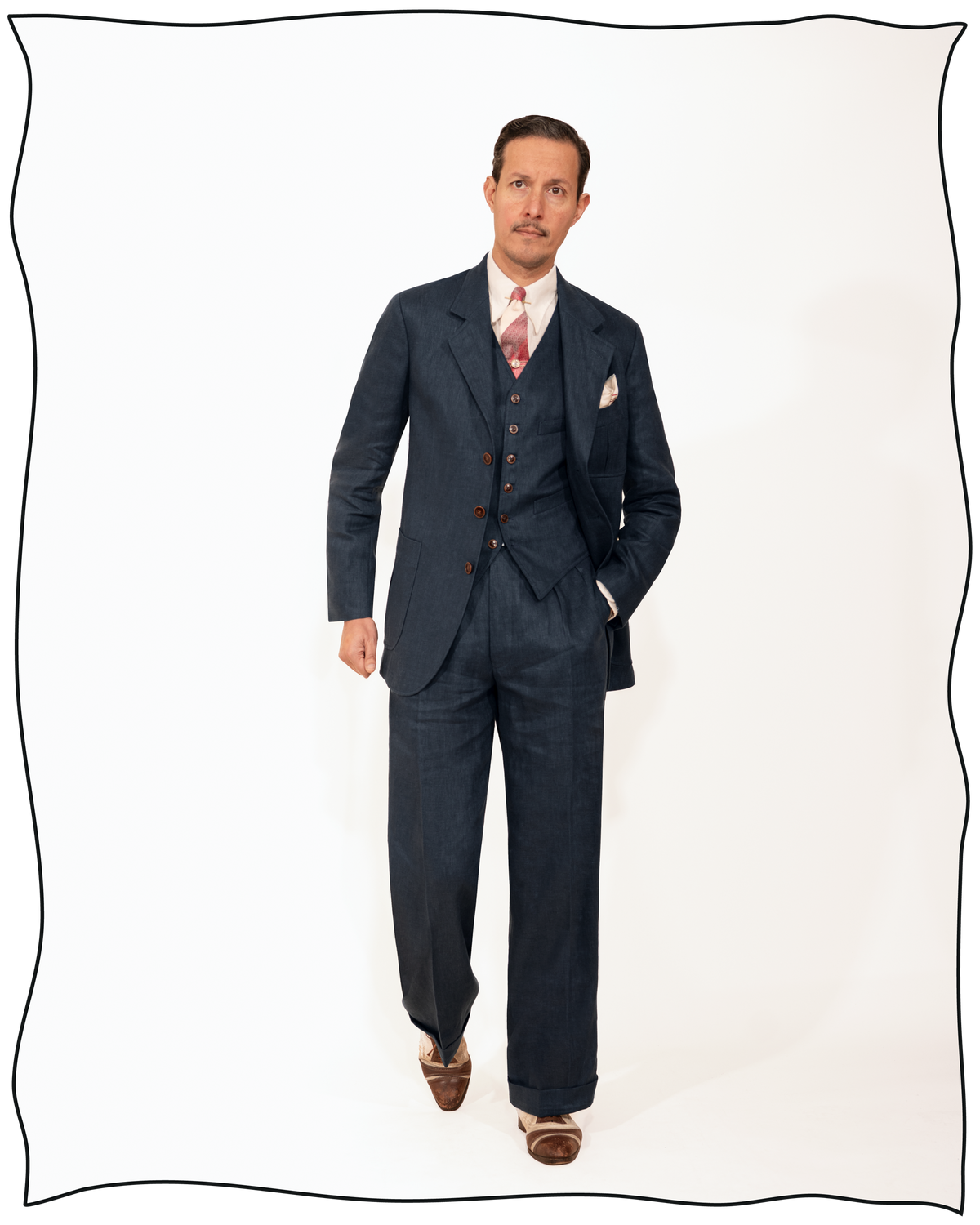 Navy Linen Ellington Trousers