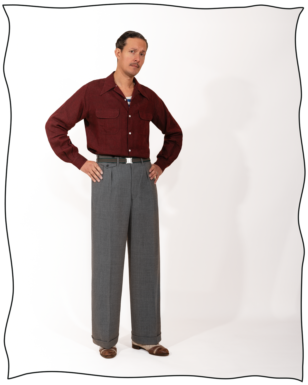 Burgundy Linen Camp Shirt