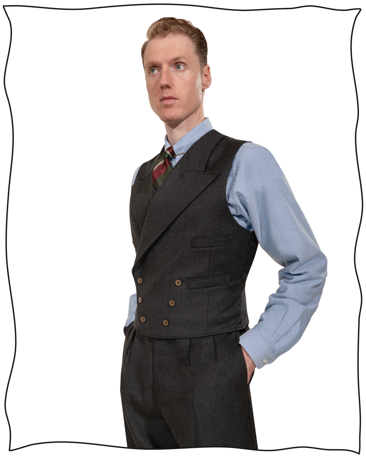 Grey Worsted DB Waistcoat
