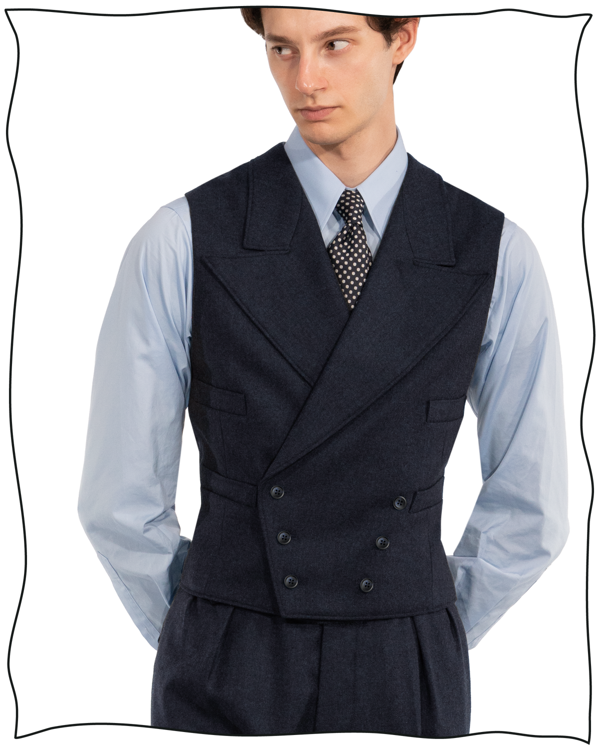 Navy Worsted DB Waistcoat