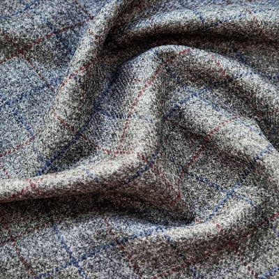 Magee / Grey, Cranberry & Royal Windopane Check Donegal Tweed / 100% Wool / 340/370gms / RN767/7233