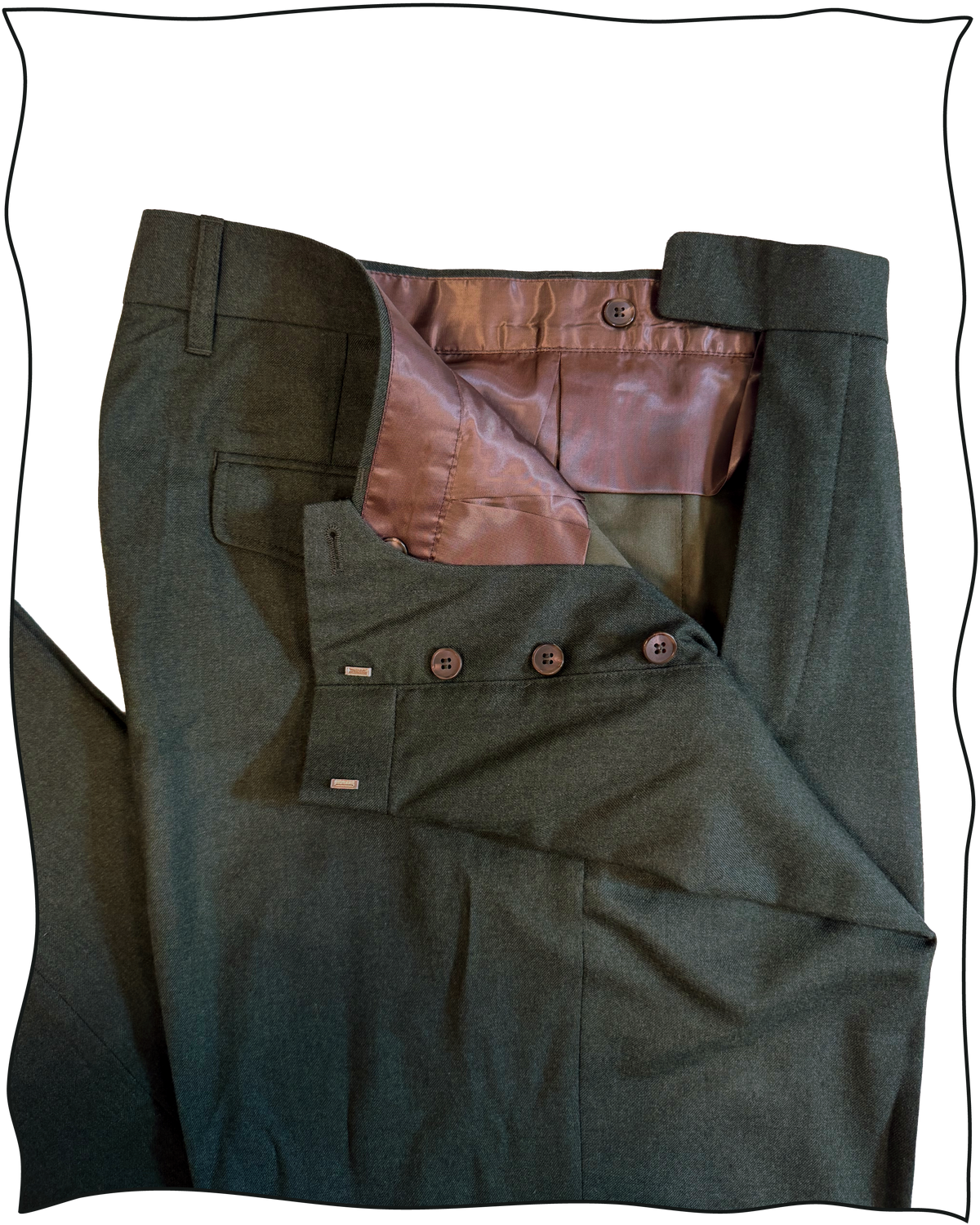 Sample Bottle Green Merino Astor Trousers Size 34
