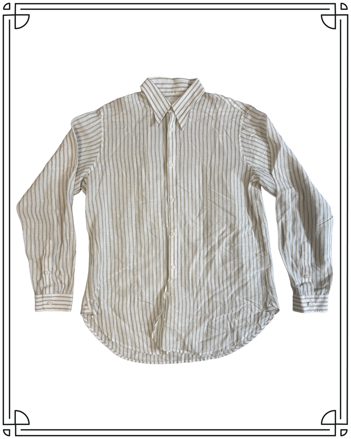 Sample Olive Striped Linen Shirt Size 15.5