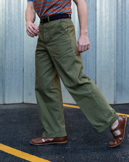 Green Herringbone Cotton Work Trousers size 32