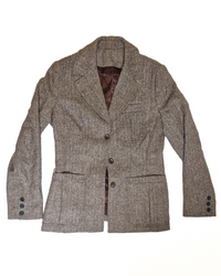 Sample Light Brown Tweed Belt-Back Suit Made in England Size 10