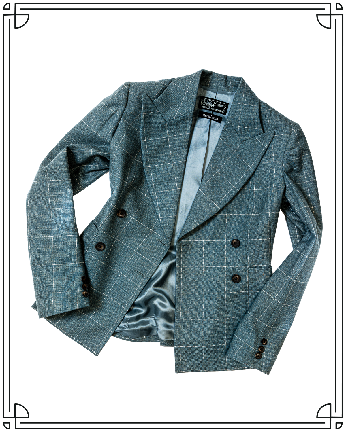 Sample Women's Teal Overcheck Double Breasted Jacket Size 6