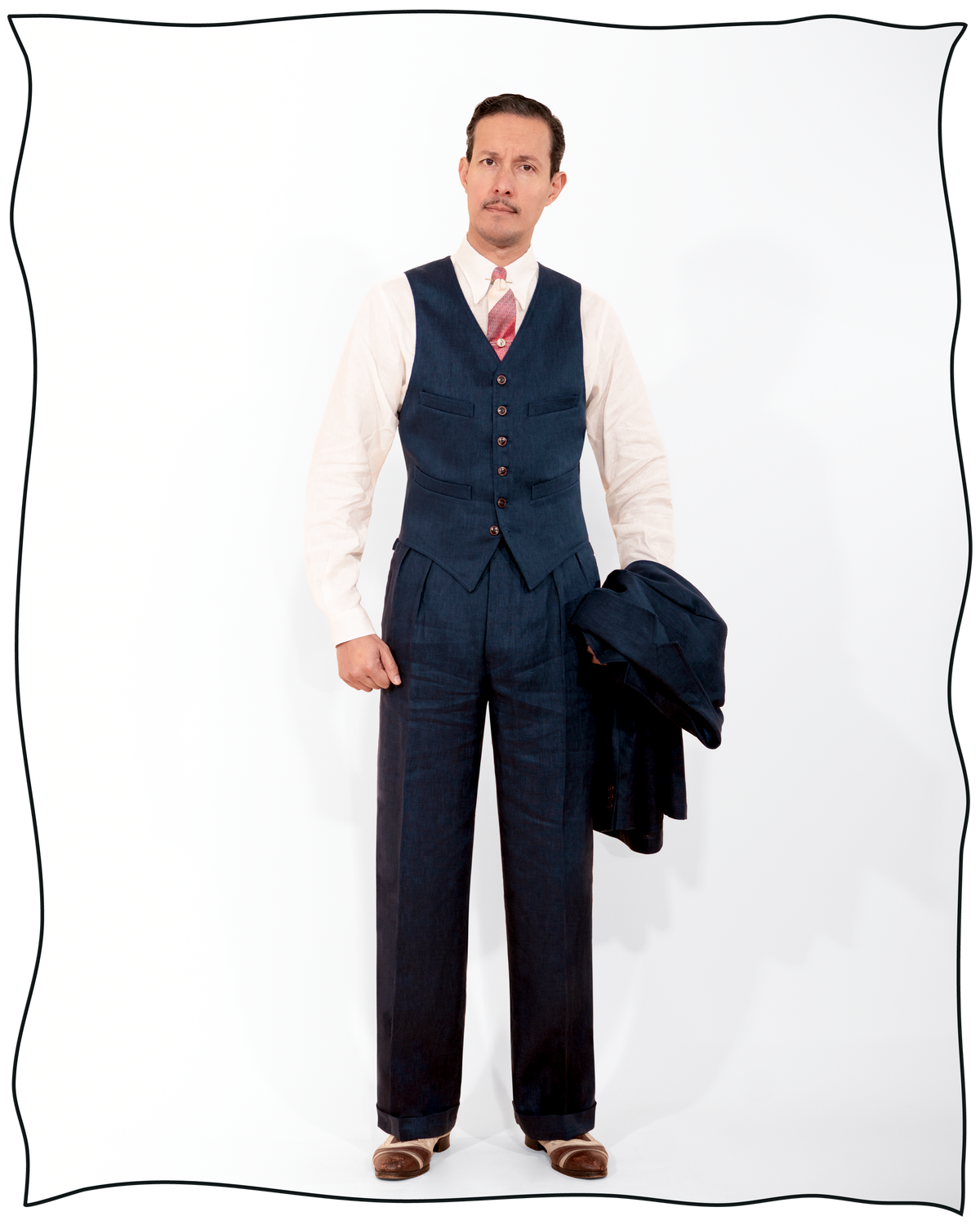 Navy Linen King Cole Waistcoat