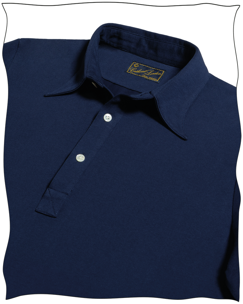Cathcart London Men's Long Sleeve Polo with Spearpoint Collar in Petrol Blue