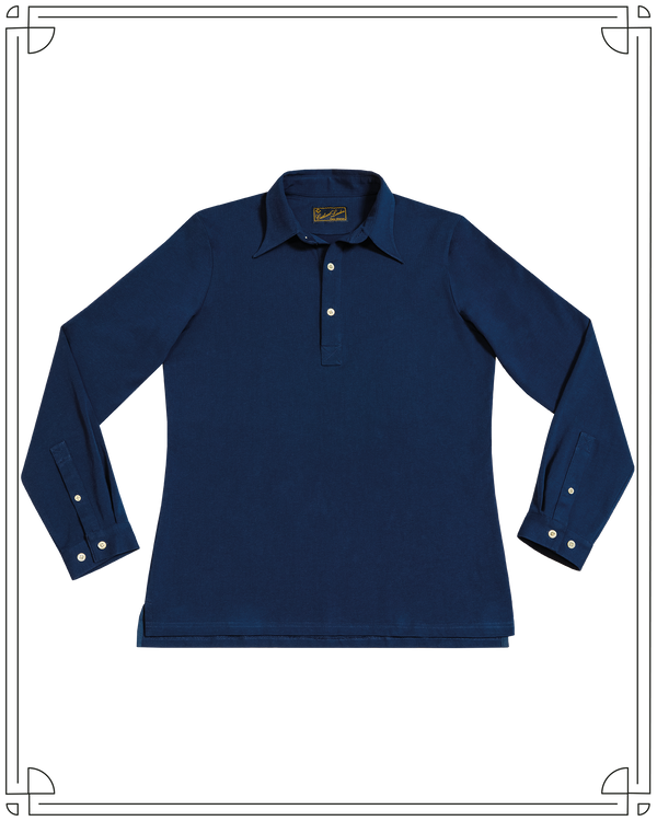 Cathcart London Men's Long Sleeve Polo in Petrol Blue