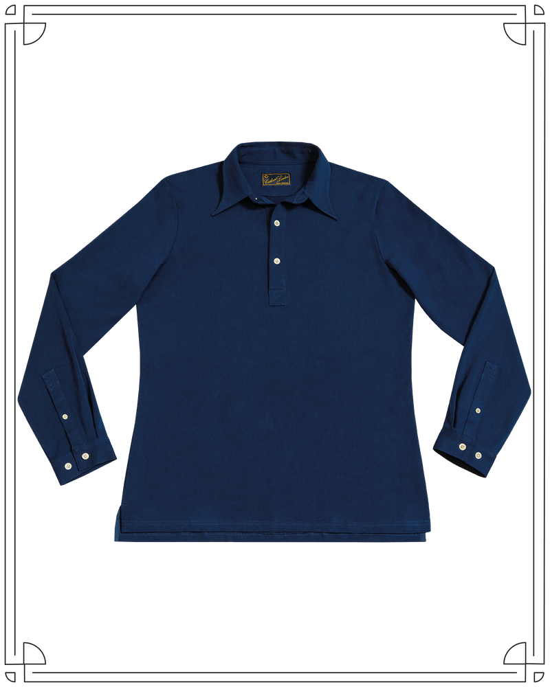 Cathcart London Men's Long Sleeve Polo in Petrol Blue
