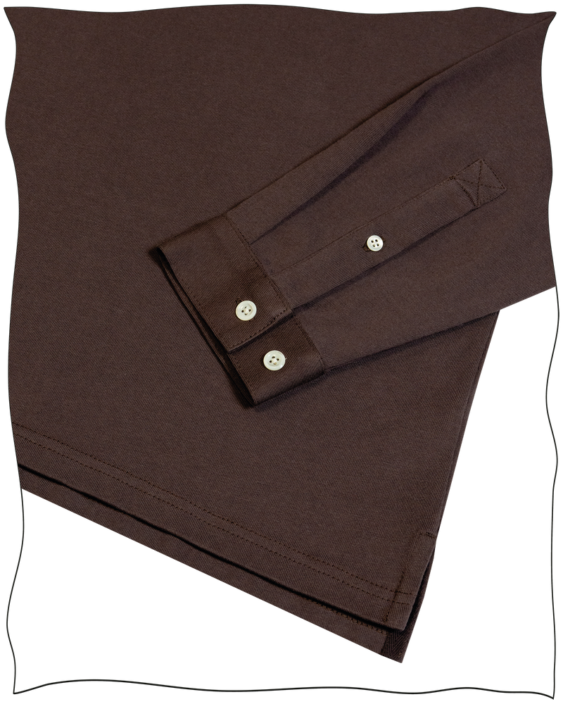 Cathcart London Men's Long Sleeve Polo  in Chocolate with Mother of Pearl Buttons