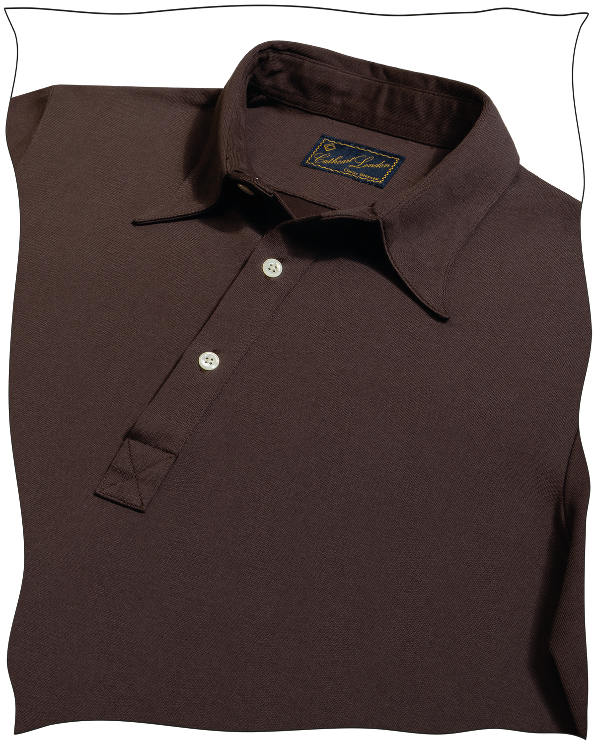 Cathcart London Men's Long Sleeve Polo with Spearpoint Collar in Chocolate