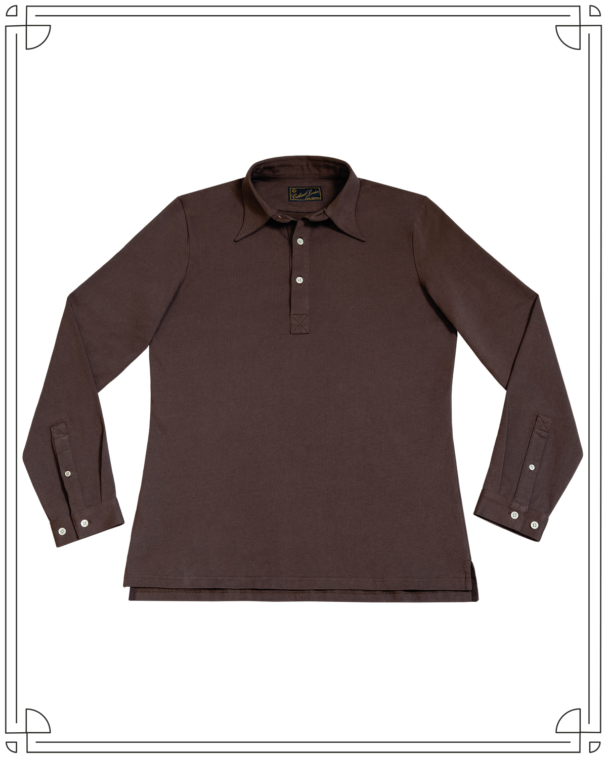 Cathcart London Men's Long Sleeve Polo in Chocolate