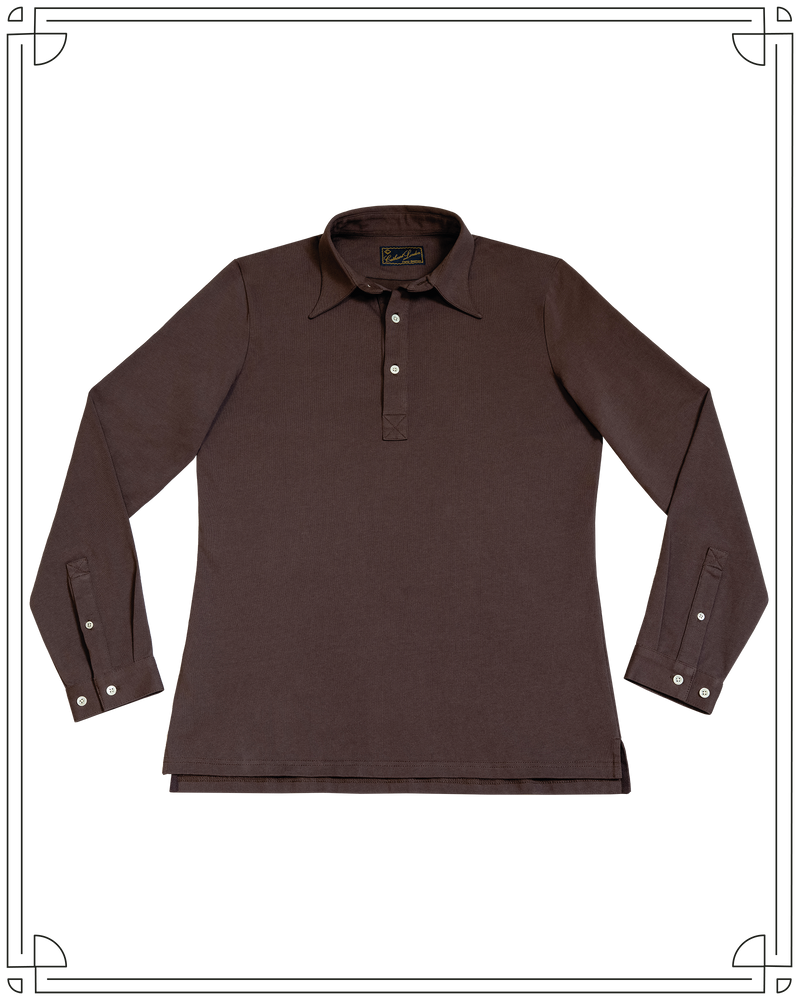 Cathcart London Men's Long Sleeve Polo in Chocolate