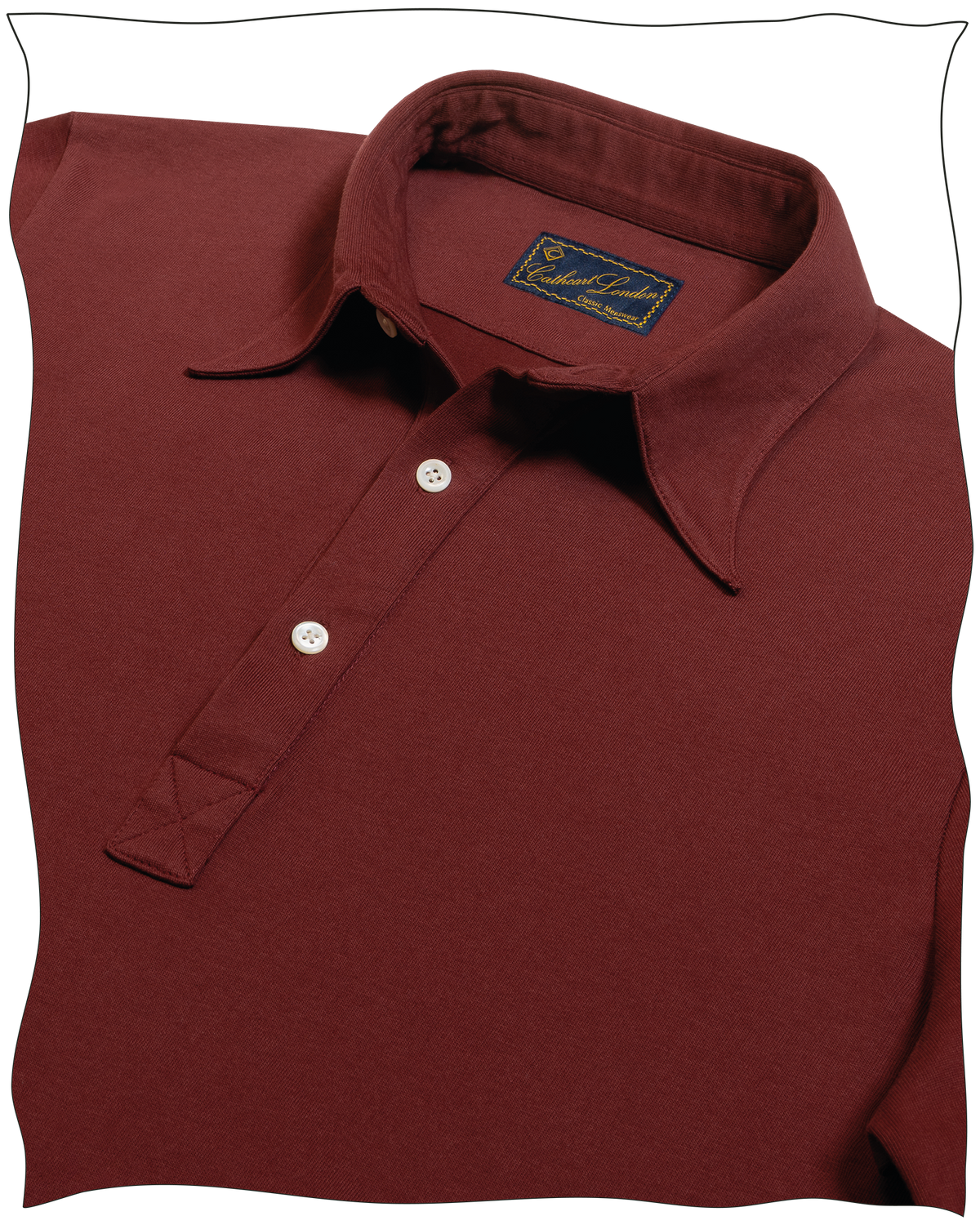 Cathcart London Men's Long Sleeve Polo with Spearpoint Collar in Burgundy