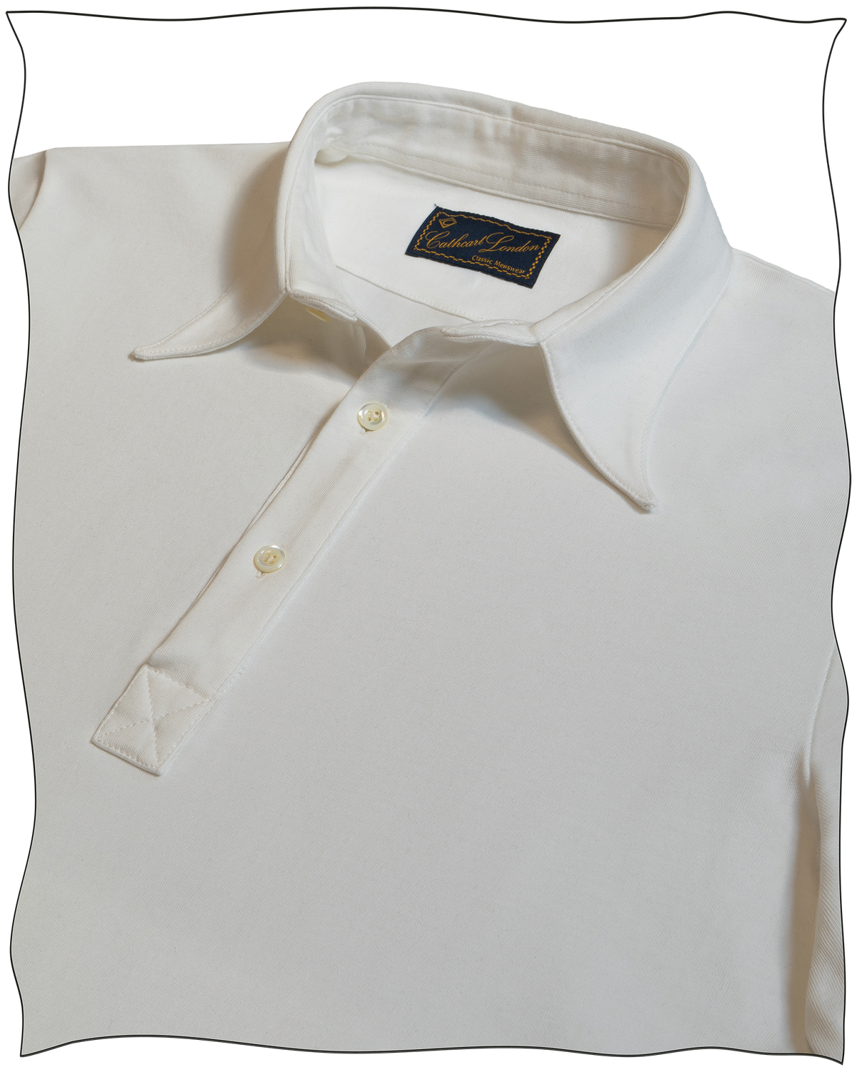 Cathcart London Men's Long Sleeve Polo with Spearpoint Collar in Cream