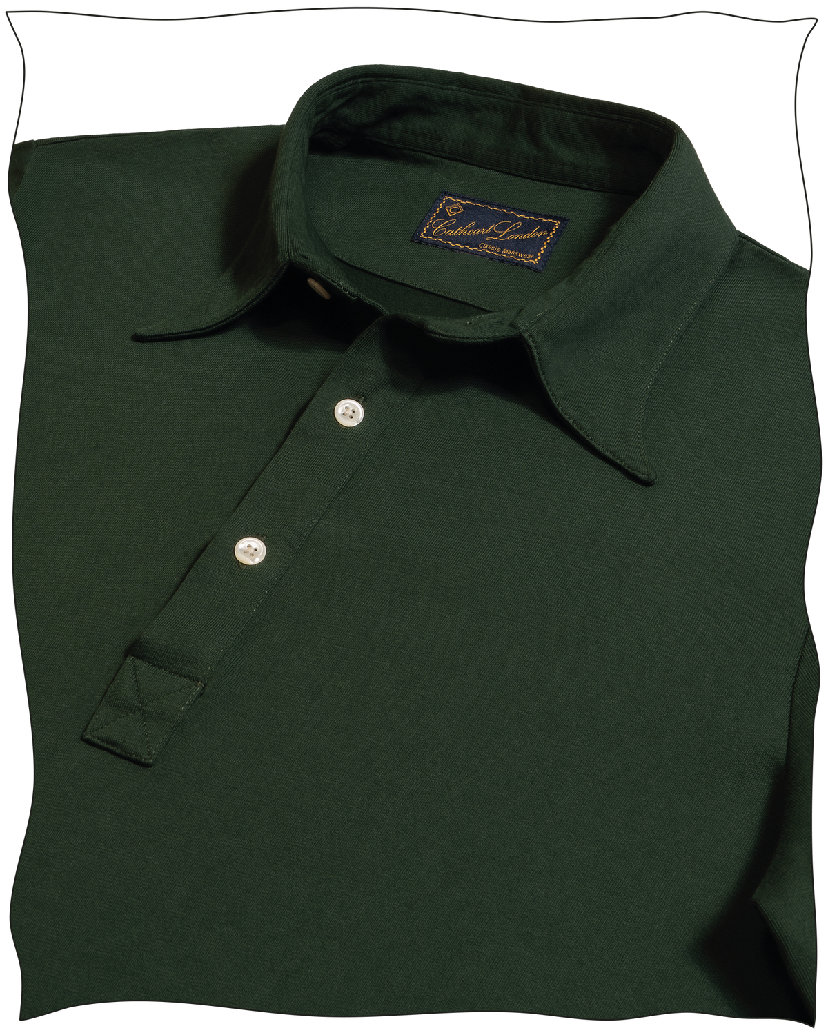 Cathcart London Men's Long Sleeve Polo with Spearpoint Collar in Forest Green