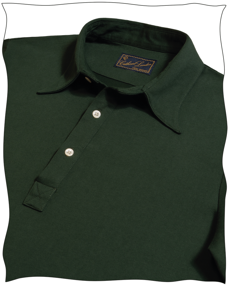 Cathcart London Men's Long Sleeve Polo with Spearpoint Collar in Forest Green
