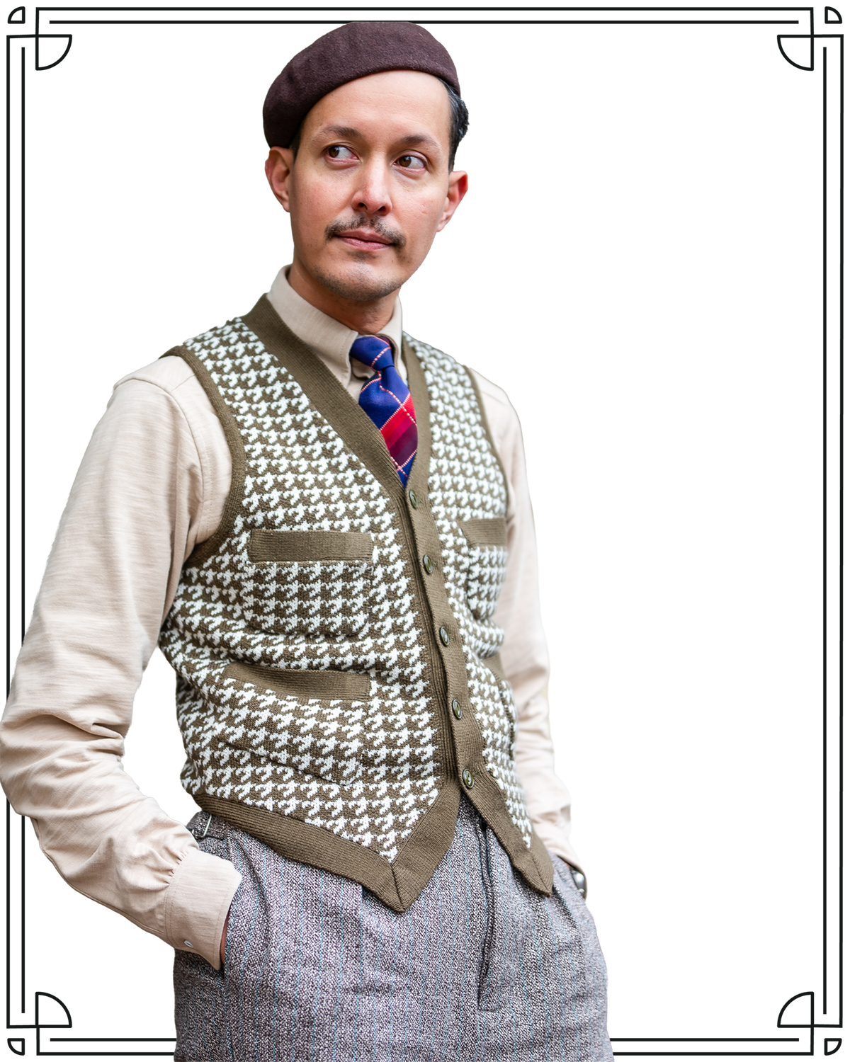 Sample Olive Dogtooth Knit Waistcoat Size 38