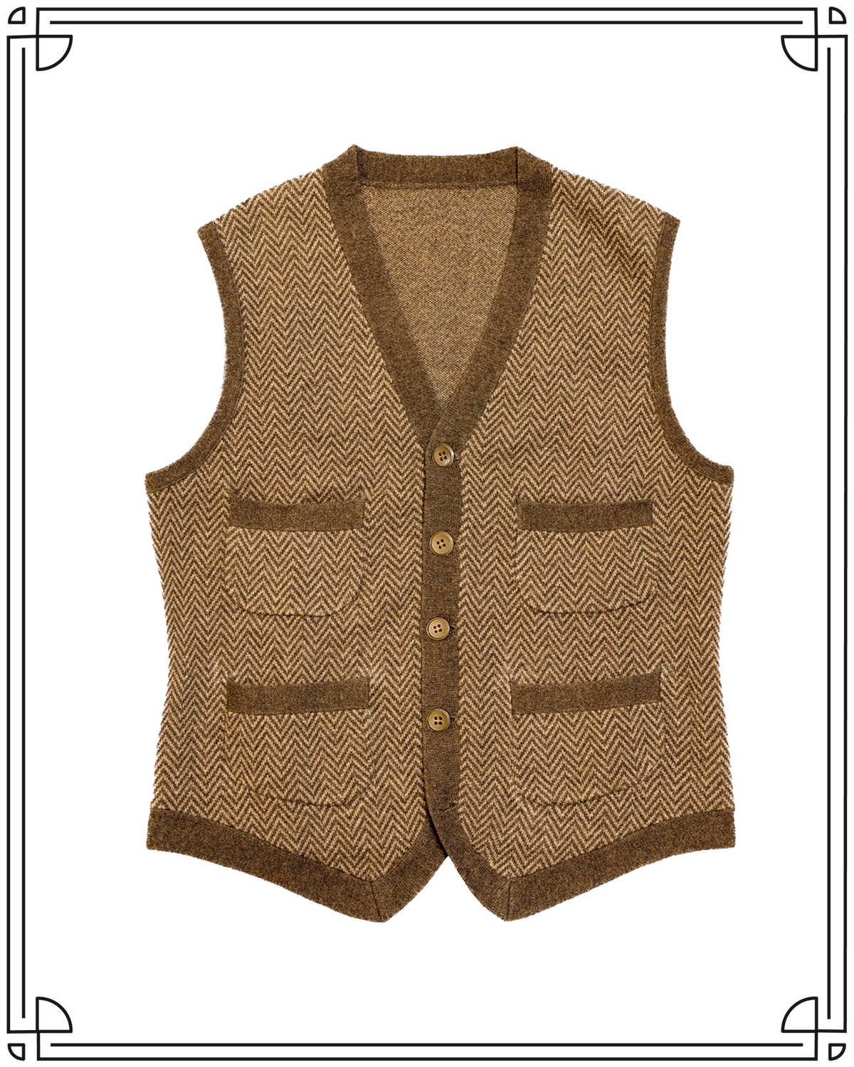 Knitted Walnut Herringbone Waistcoat Size L