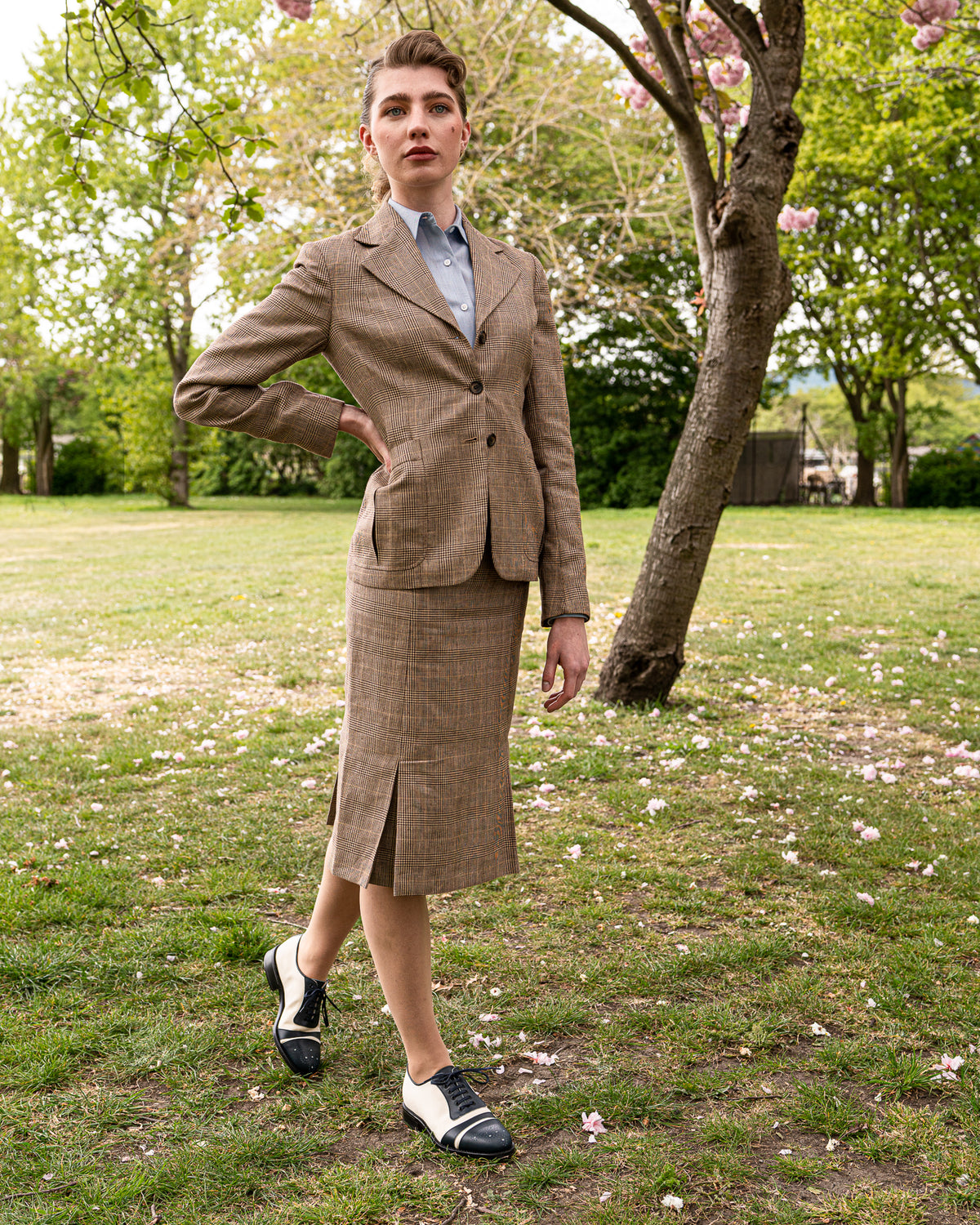 Tan Prince of Wales Single Breasted Jacket