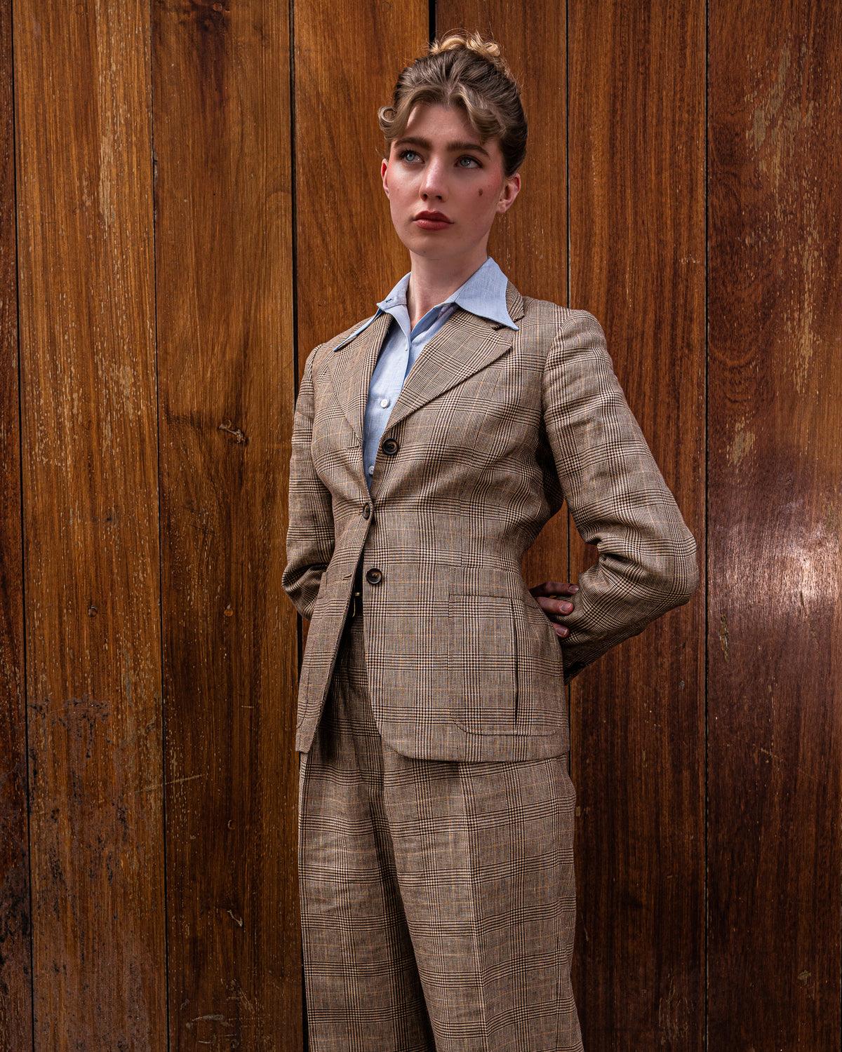 Tan Prince of Wales Single Breasted Jacket